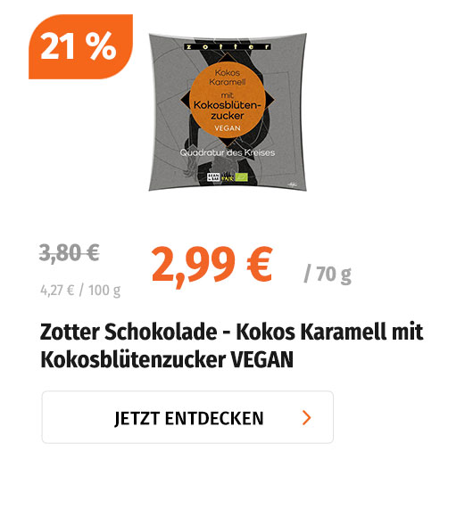 Zotter Schokolade - Kokos Karamell mit Kokosblütenzucker VEGAN